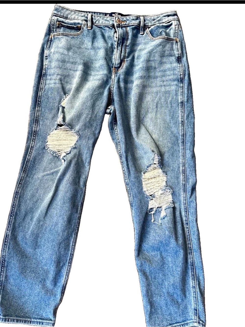 Hollister Women’s High-Rise Mom Jeans Light Wash Stretch Distressed 13R